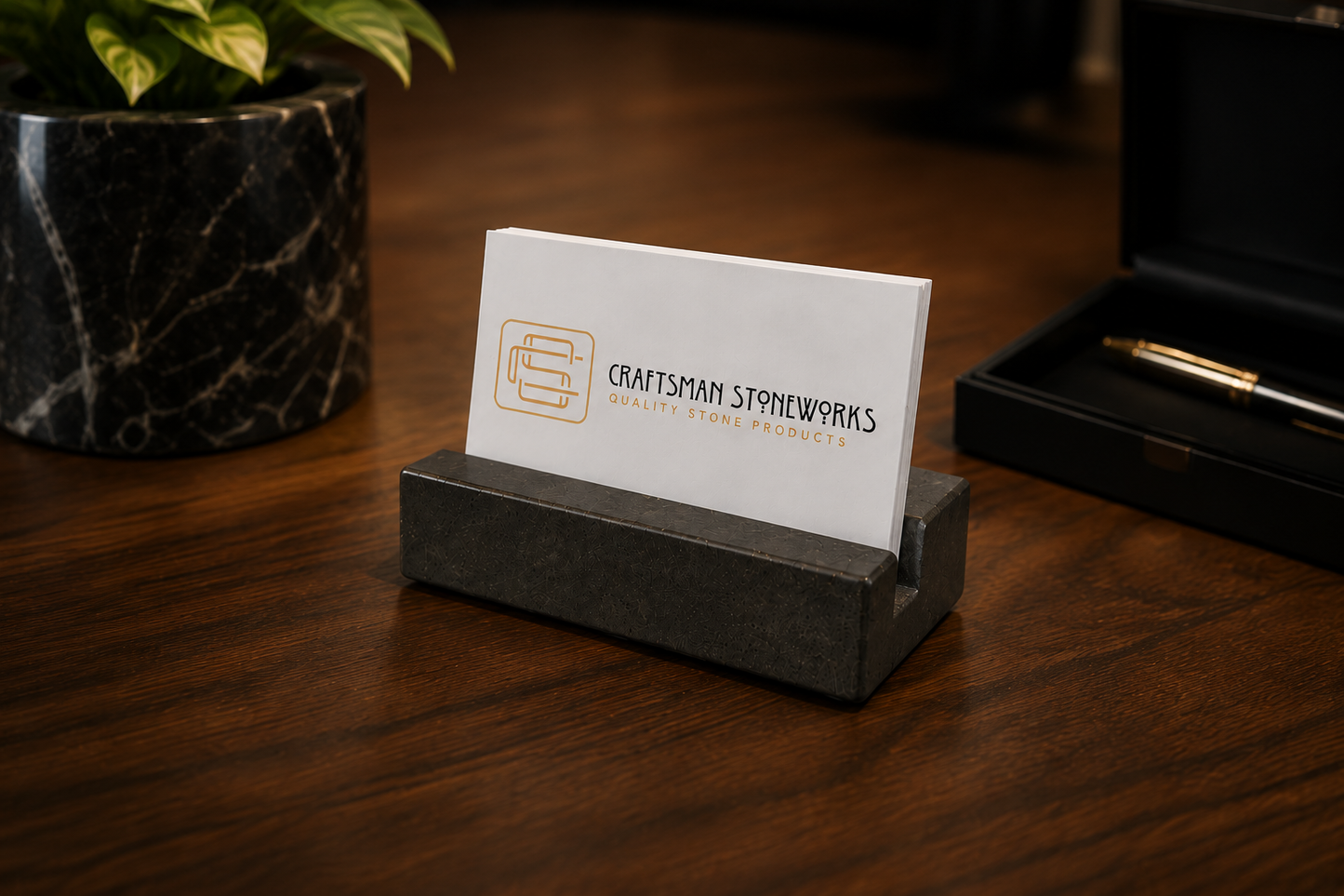 Black Absolute Granite Business Card Holder