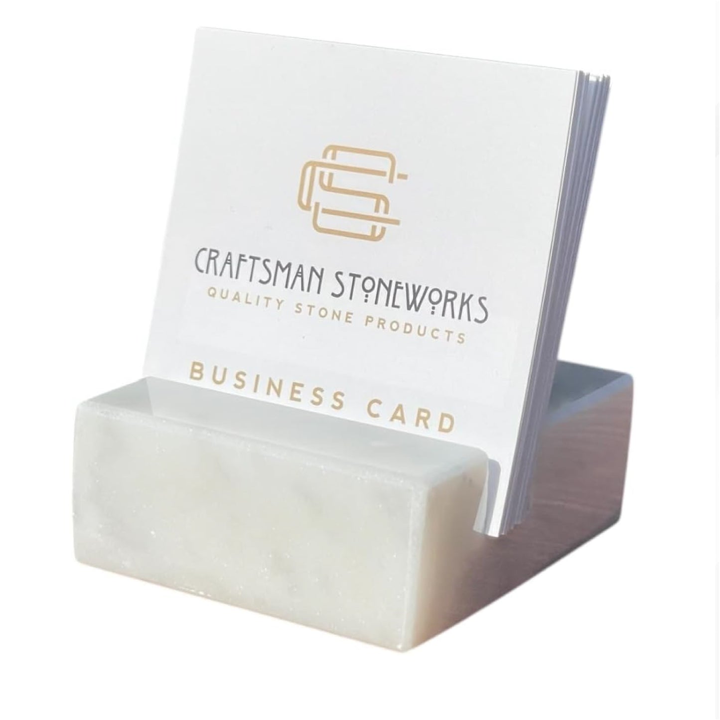 White Carrara Marble Business Card Holder - Square