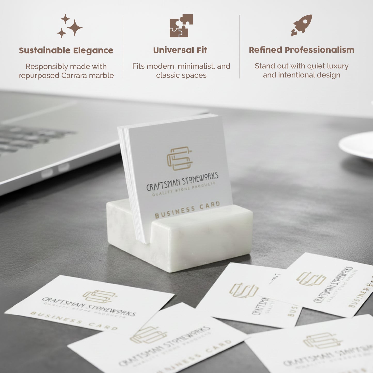 White Carrara Marble Business Card Holder - Square