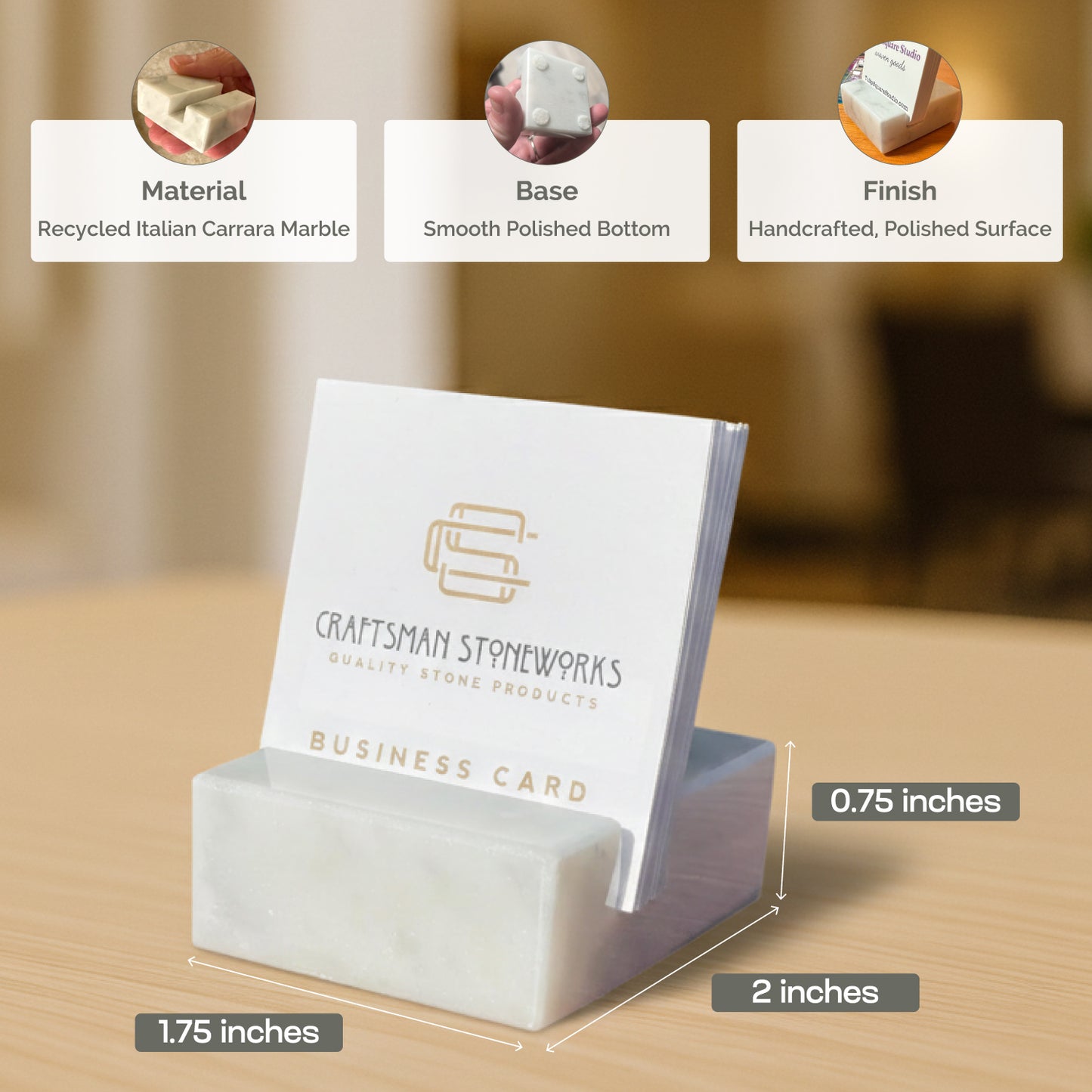 White Carrara Marble Business Card Holder - Square