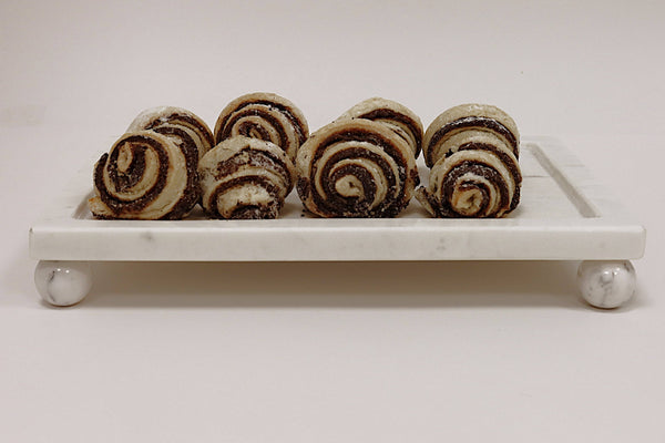 Marble Cake Platter with Glass Cover and White Marble Ball Knob