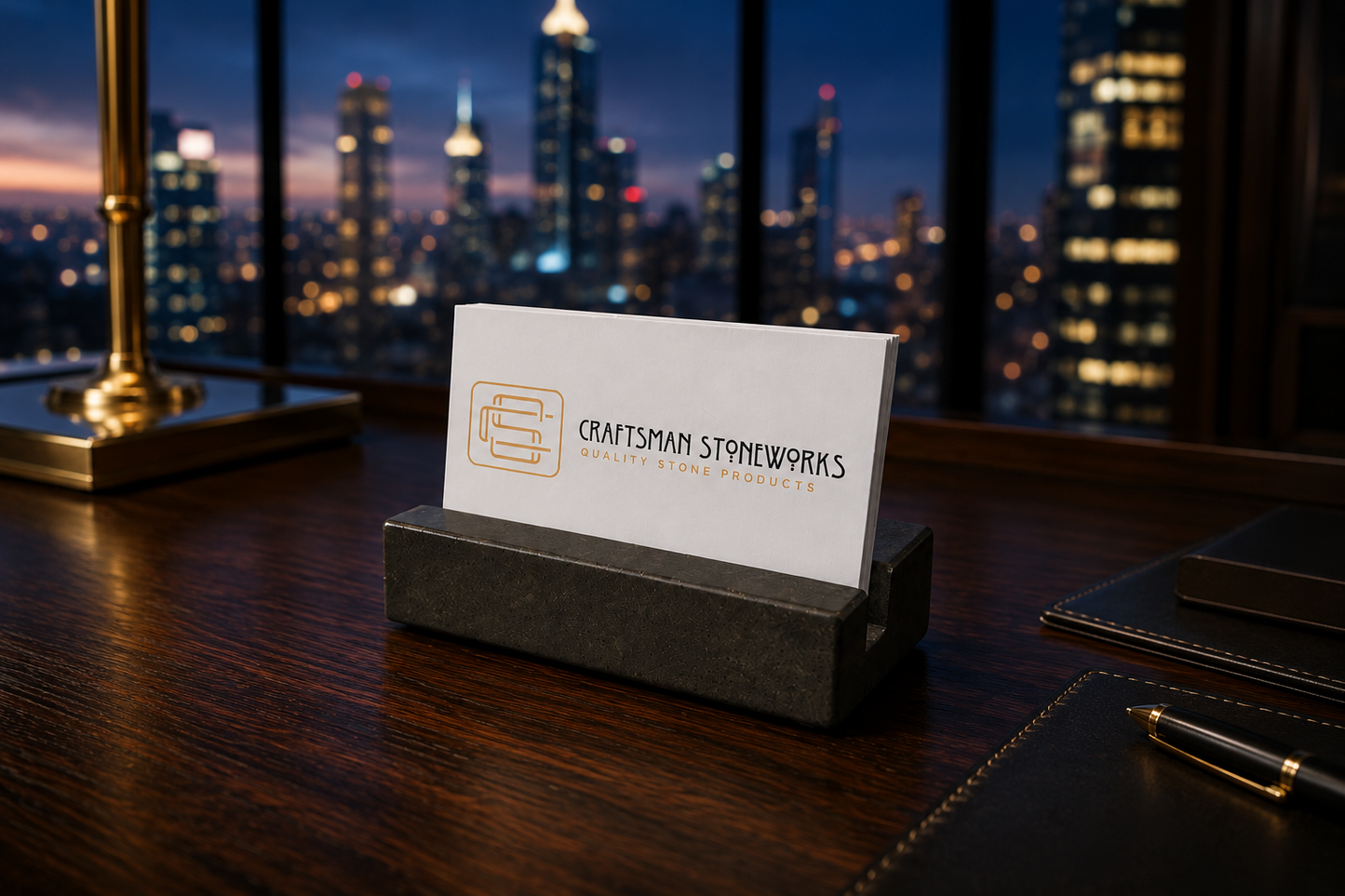 Black Absolute Granite Business Card Holder