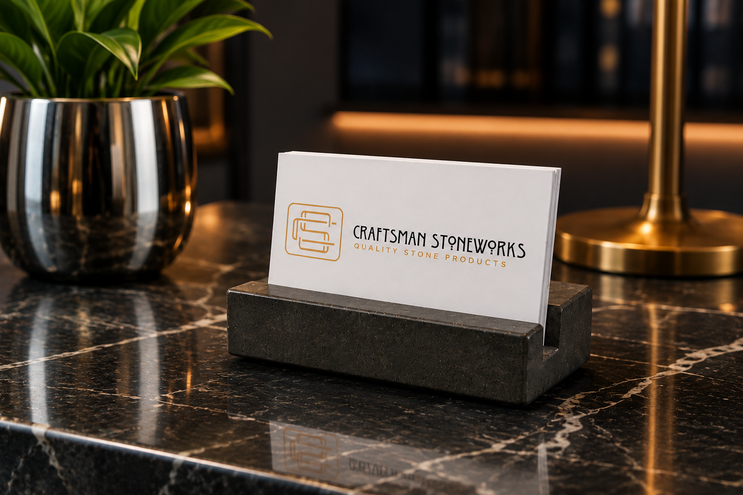 Black Absolute Granite Business Card Holder