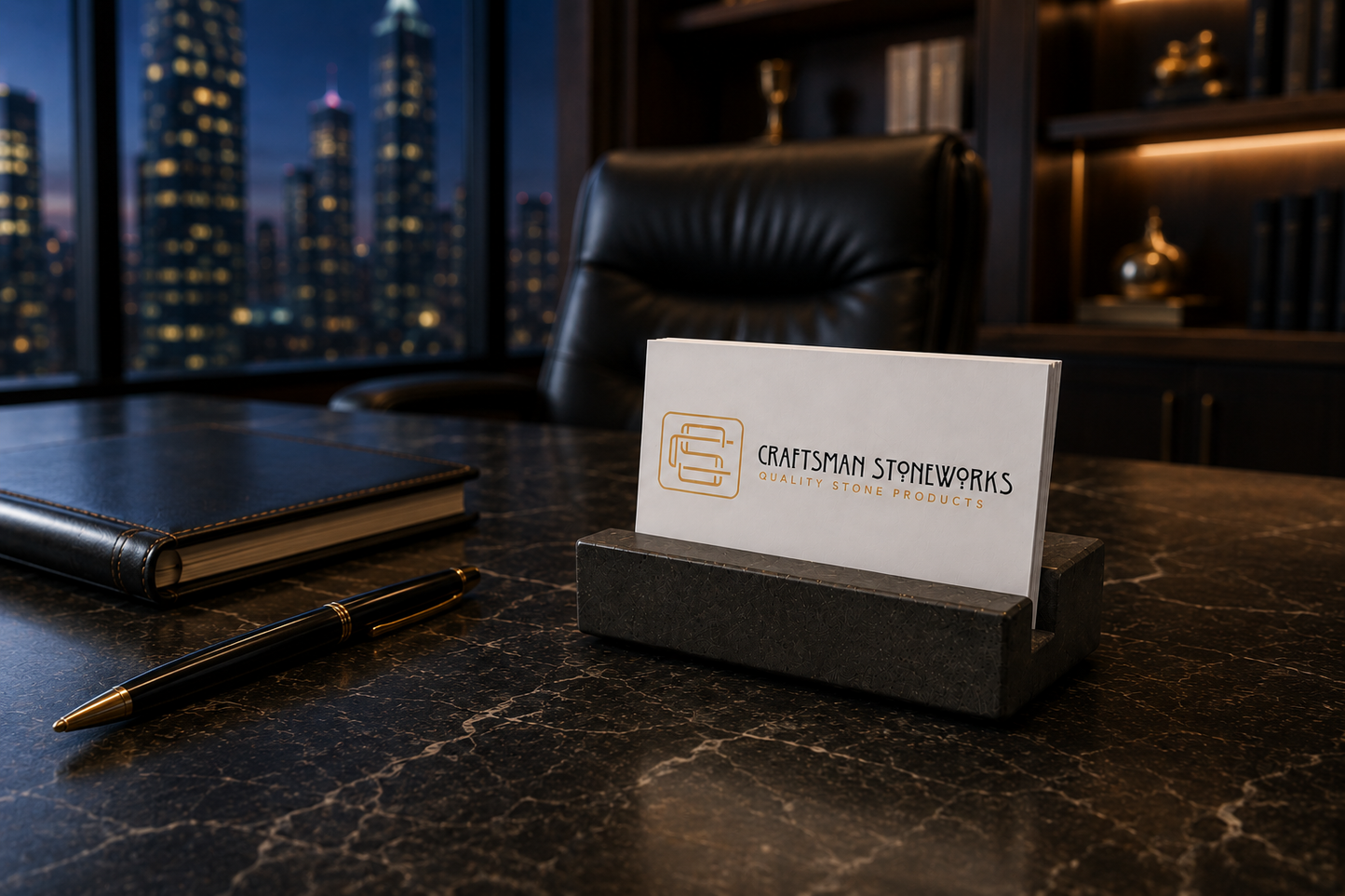 Black Absolute Granite Business Card Holder