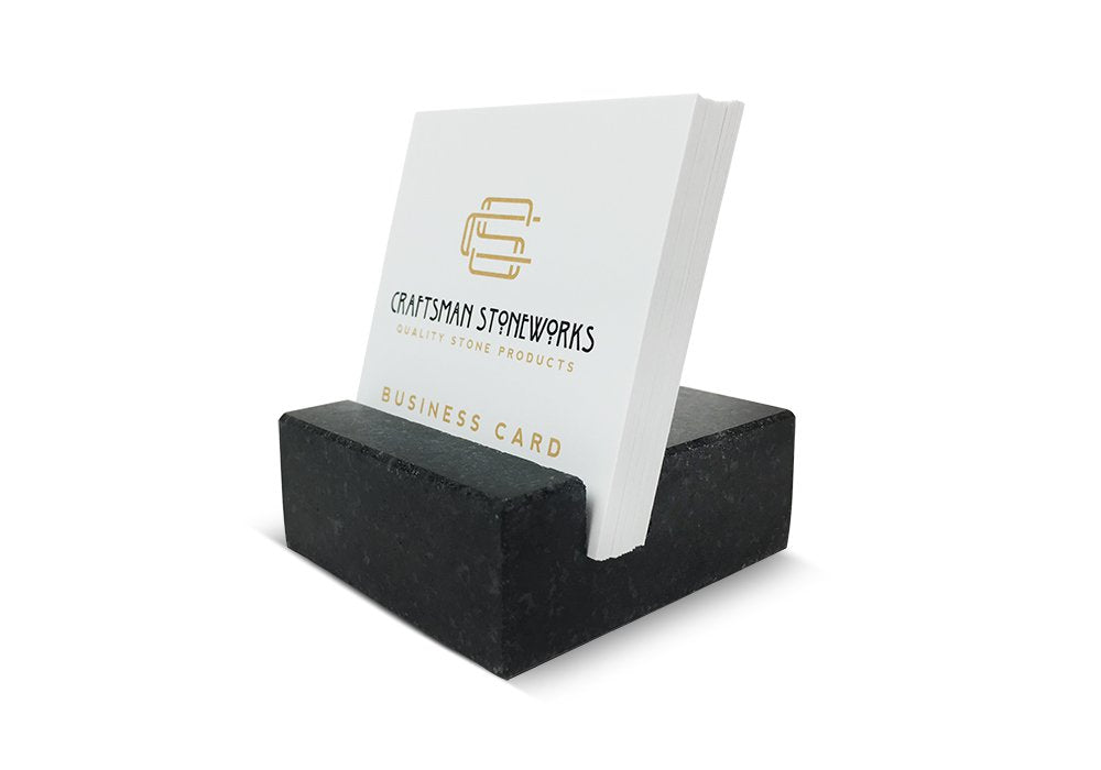 Black Absolute Granite Business Card Holder - Square