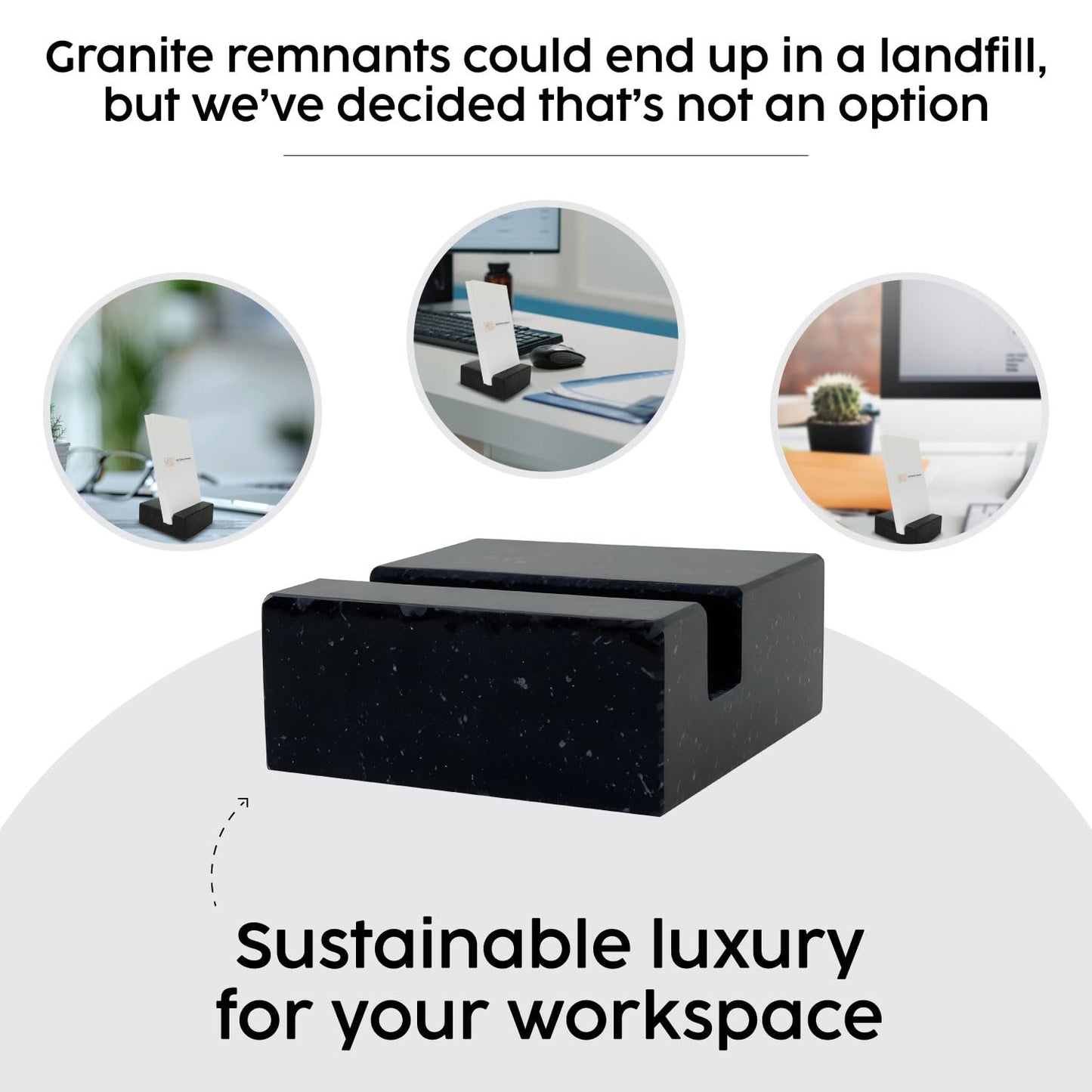 Black Absolute Granite Business Card Holder - Square