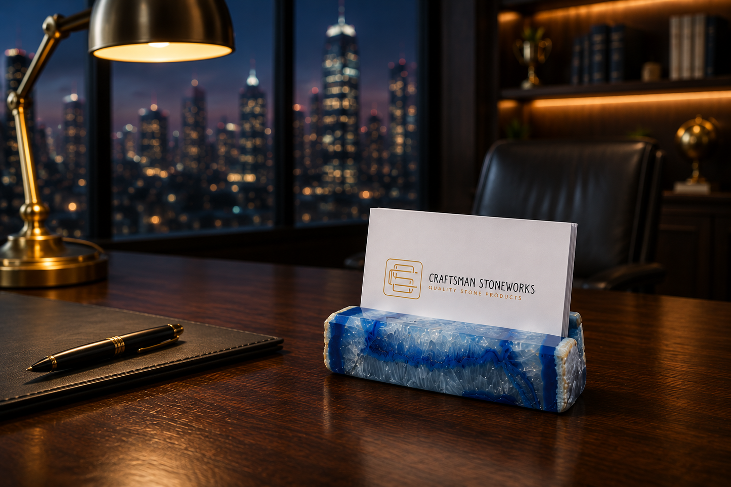 Handcrafted Blue Agate Business Card Holder