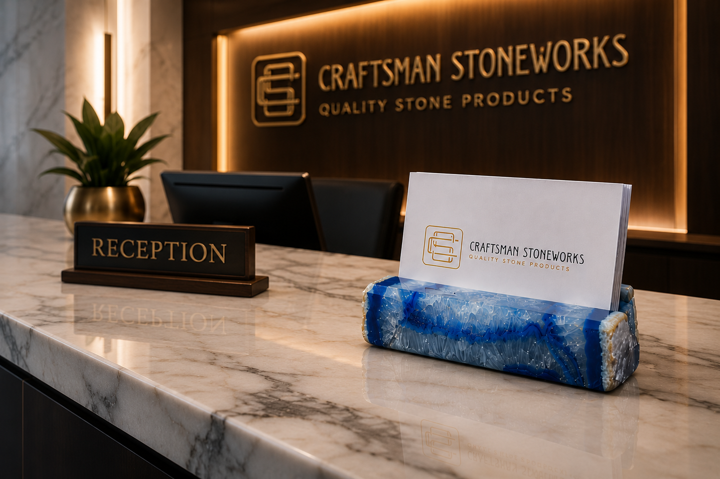 Handcrafted Blue Agate Business Card Holder
