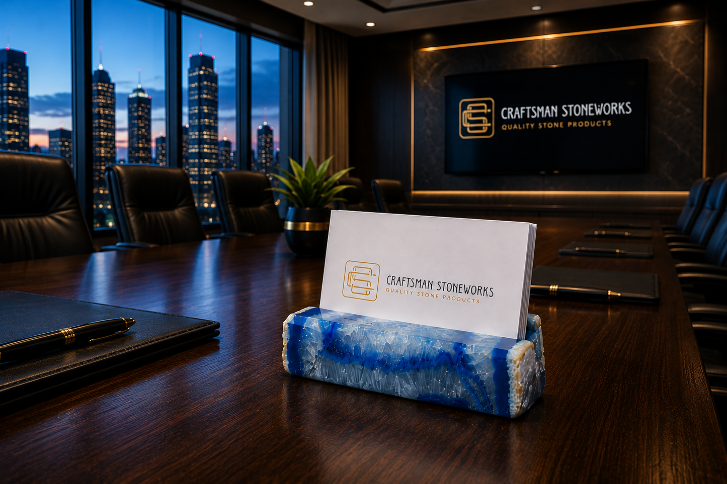 Handcrafted Blue Agate Business Card Holder