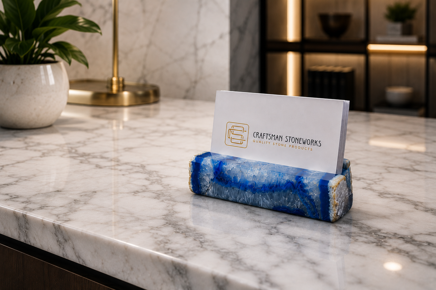 Handcrafted Blue Agate Business Card Holder