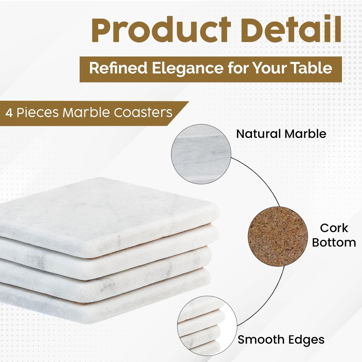 Marble Coasters – White Carrara Marble Stone Coasters Set of 4