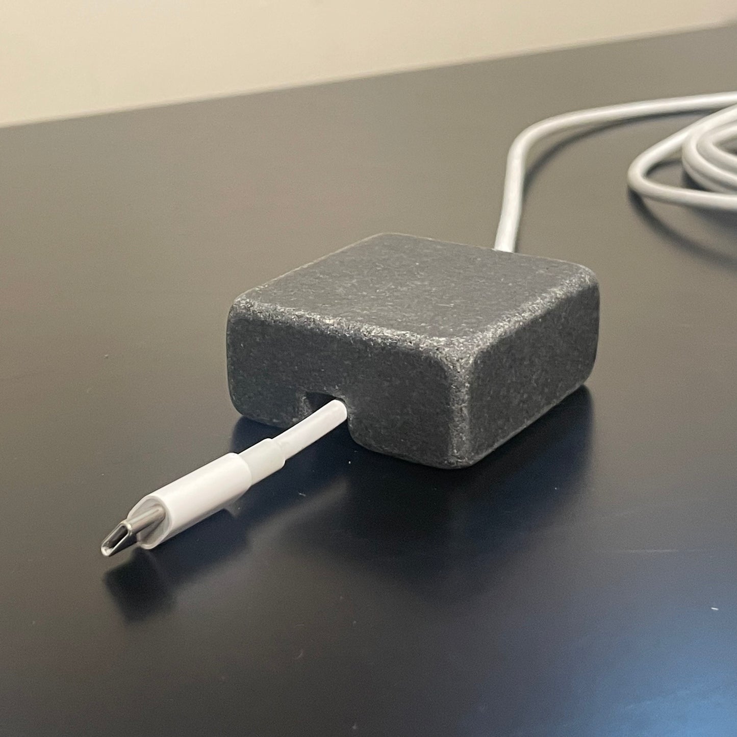 Cord Holder Handmade by Craftsman Stoneworks - Cable Holder - Cable Management Holder - Cable Organizer - Desk Cable Holder - Cable Keeper - Tumbled Black Granite, Single