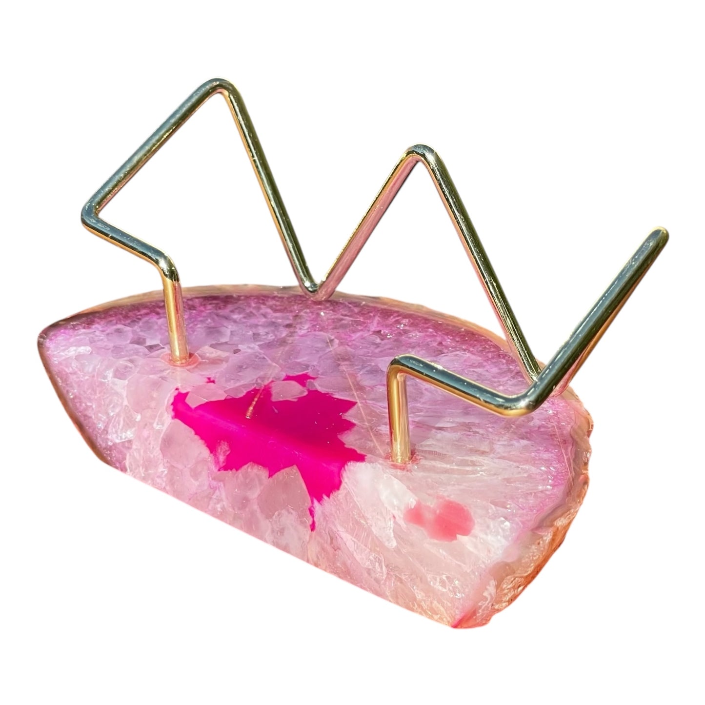 Premium Pink Agate Desk Display Stand with Gold Wire Holder for Professional Office Organization - Holds up to 70 Cards