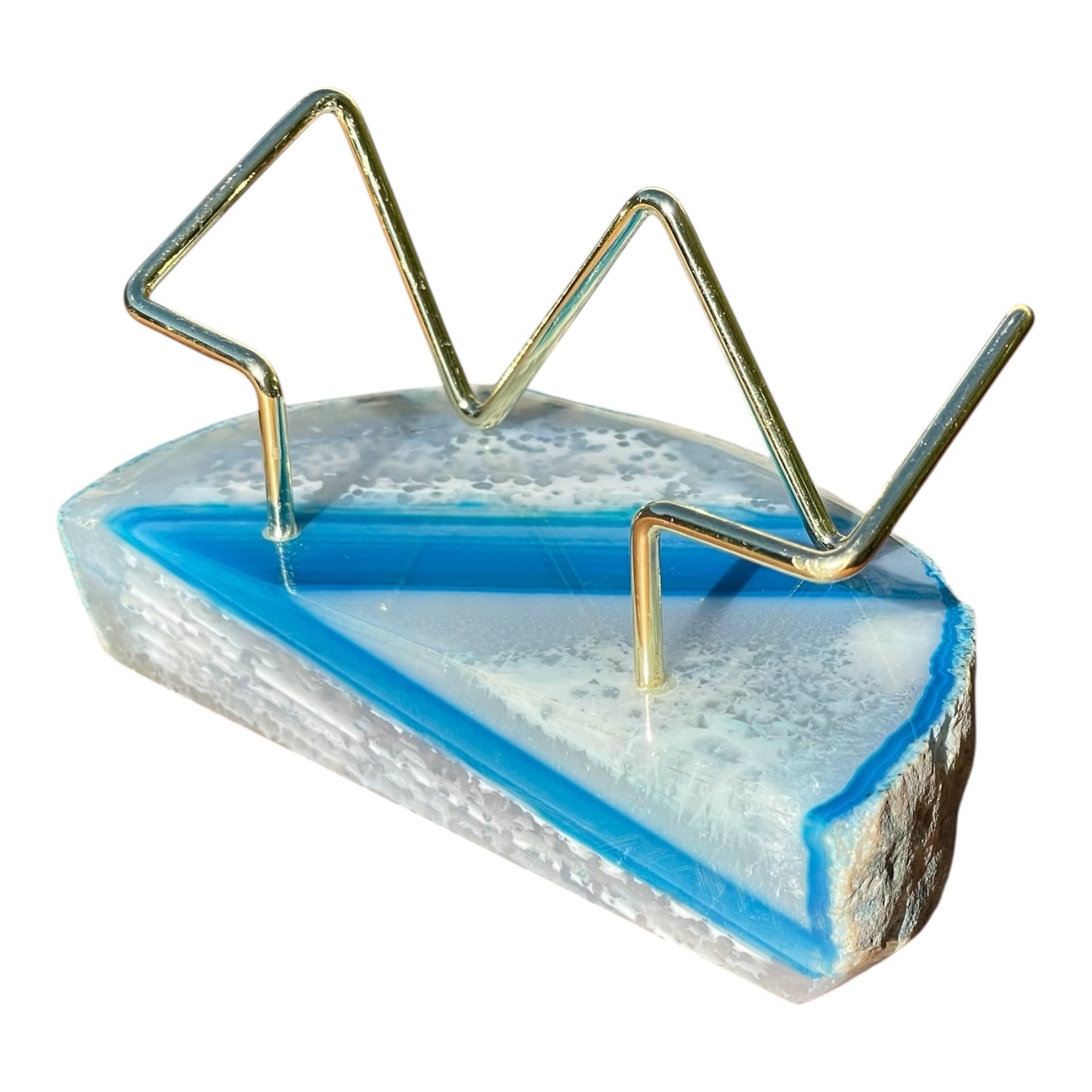 Premium Teal Agate Desk Display Stand with Gold Wire Holder for Professional Office Organization - Holds up to 70 Cards