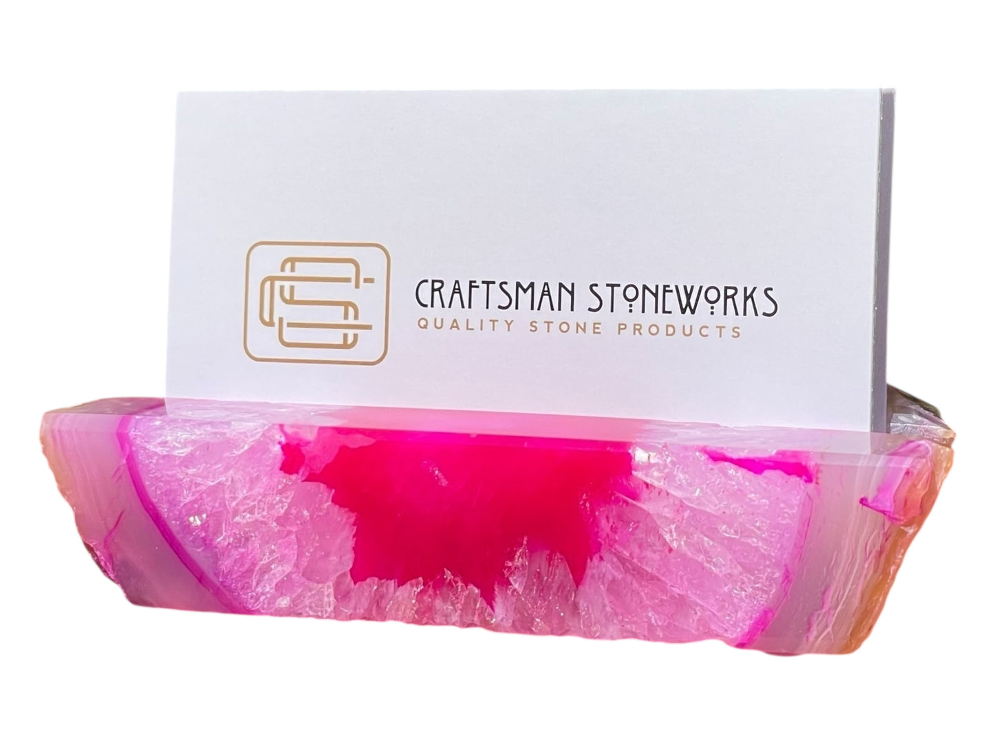 Handcrafted Pink Agate Business Card Holder