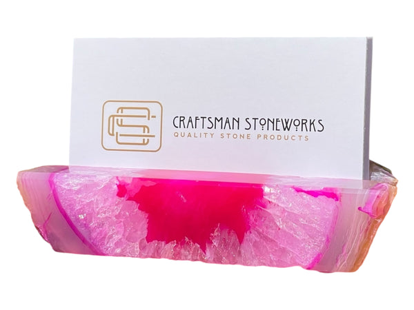 Handcrafted Pink Agate Business Card Holder