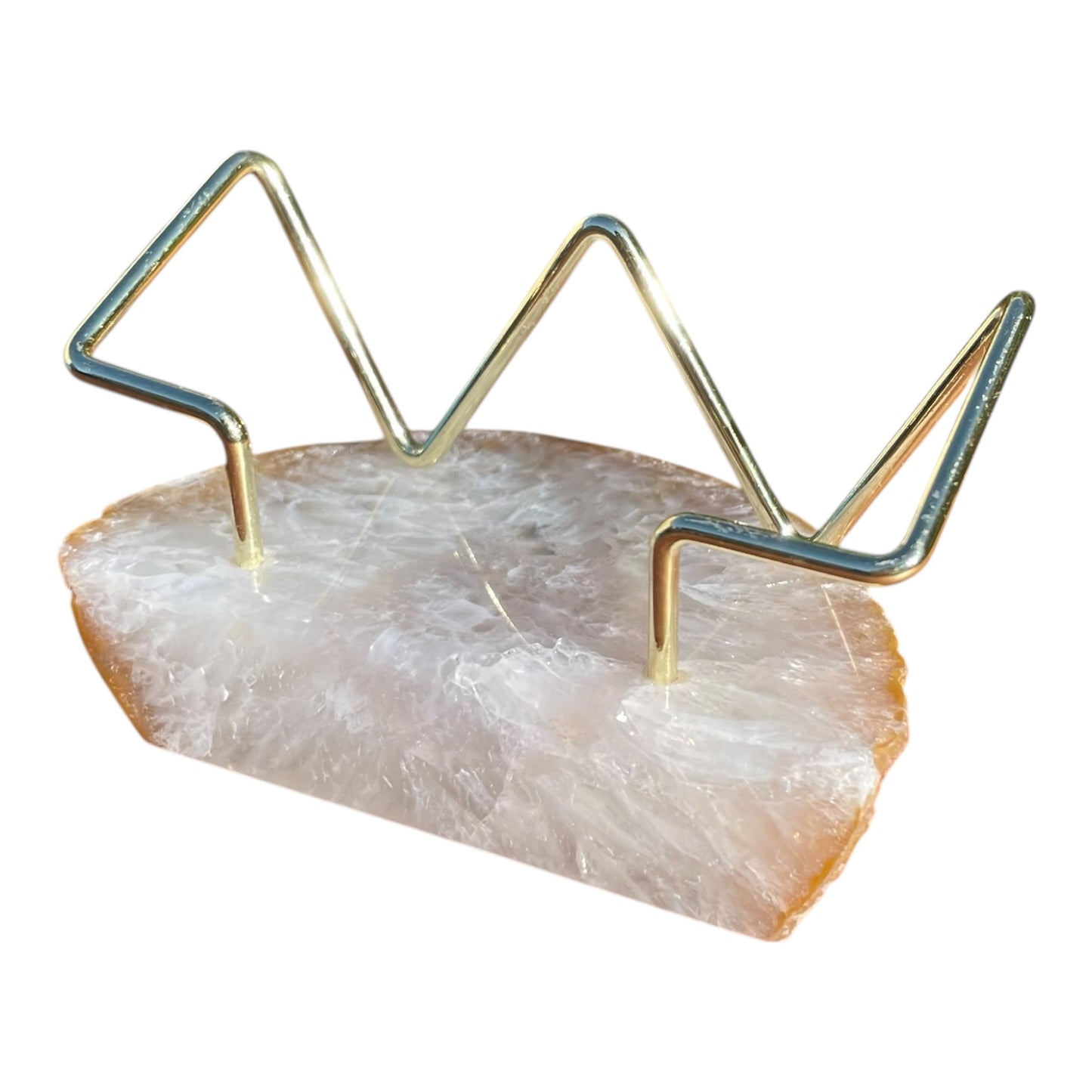 Premium Natural Un-Dyed Agate Desk Display Stand with Gold Wire Holder for Professional Office Organization - Holds up to 70 Cards