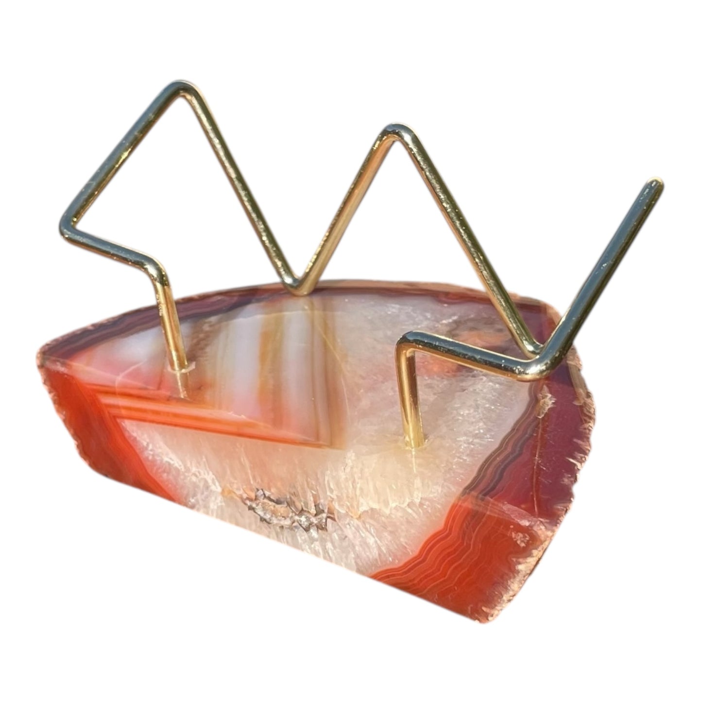 Premium Red Agate Desk Display Stand with Gold Wire Holder for Professional Office Organization - Holds up to 70 Cards