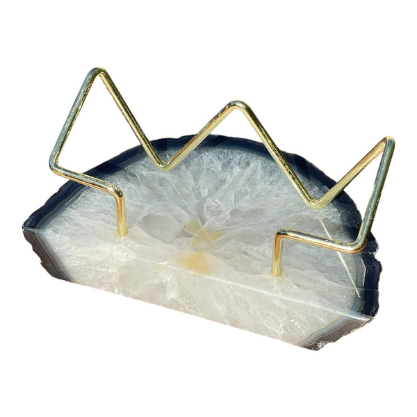 Premium Black Agate Desk Display Stand with Gold Wire Holder for Professional Office Organization - Holds up to 70 Cards