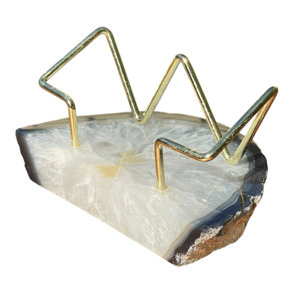 Premium Black Agate Desk Display Stand with Gold Wire Holder for Professional Office Organization - Holds up to 70 Cards