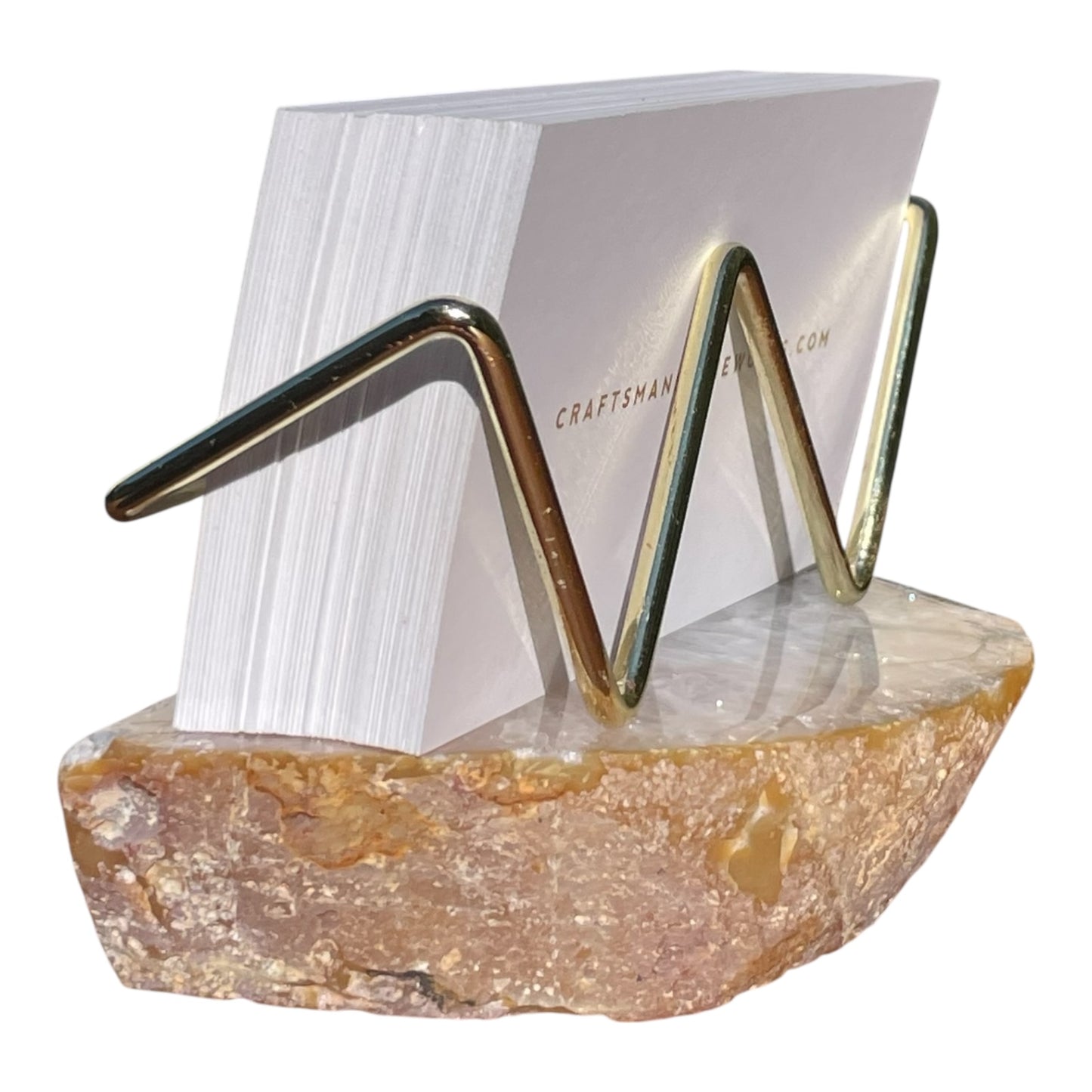 Premium Natural Un-Dyed Agate Desk Display Stand with Gold Wire Holder for Professional Office Organization - Holds up to 70 Cards