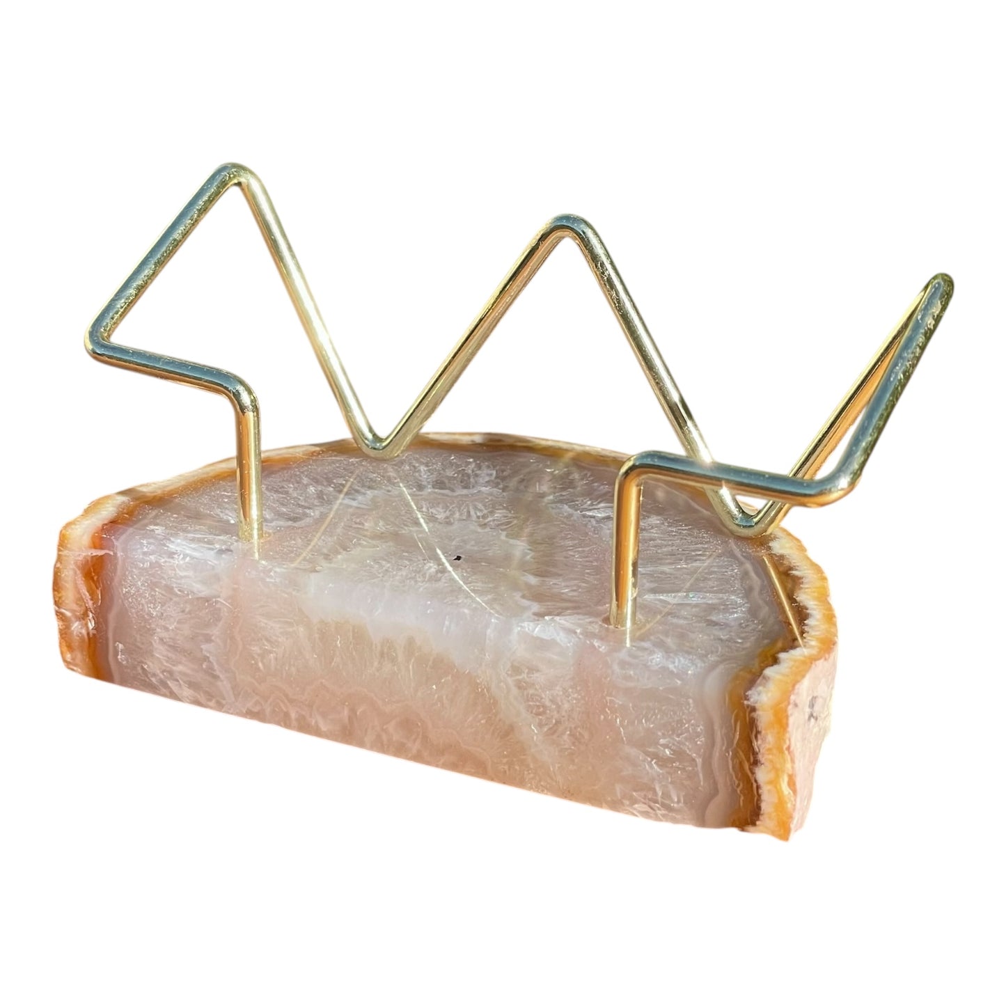 Premium Natural Un-Dyed Agate Desk Display Stand with Gold Wire Holder for Professional Office Organization - Holds up to 70 Cards