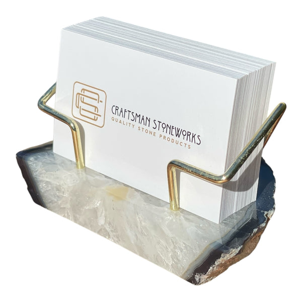 Premium Black Agate Desk Display Stand with Gold Wire Holder for Professional Office Organization - Holds up to 70 Cards
