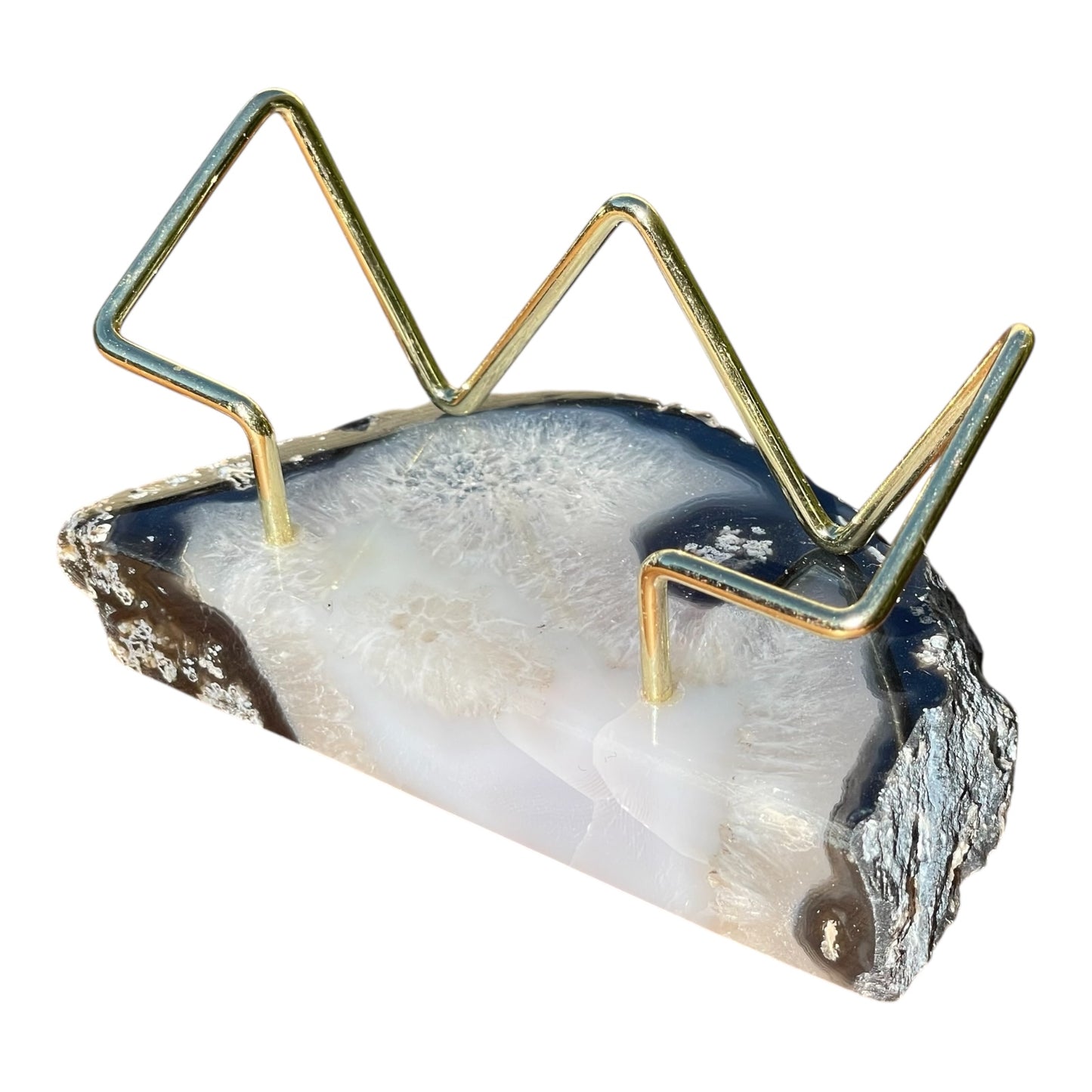 Premium Black Agate Desk Display Stand with Gold Wire Holder for Professional Office Organization - Holds up to 70 Cards