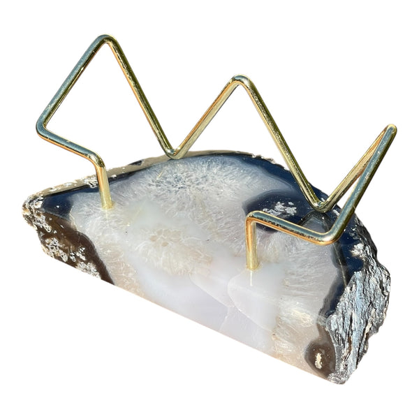 Premium Black Agate Desk Display Stand with Gold Wire Holder for Professional Office Organization - Holds up to 70 Cards