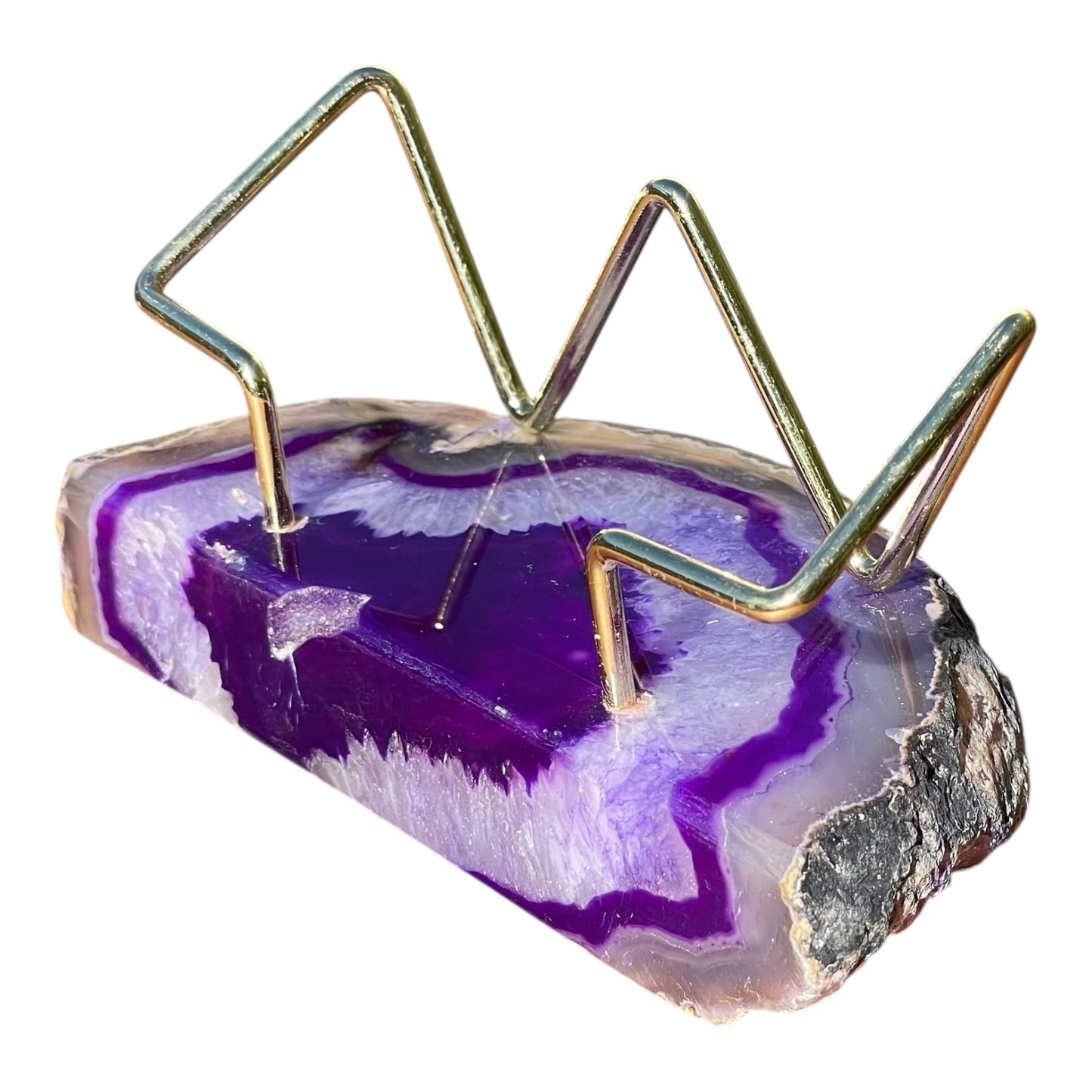 Premium Purple Agate Desk Display Stand with Gold Wire Holder for Professional Office Organization - Holds up to 70 Cards
