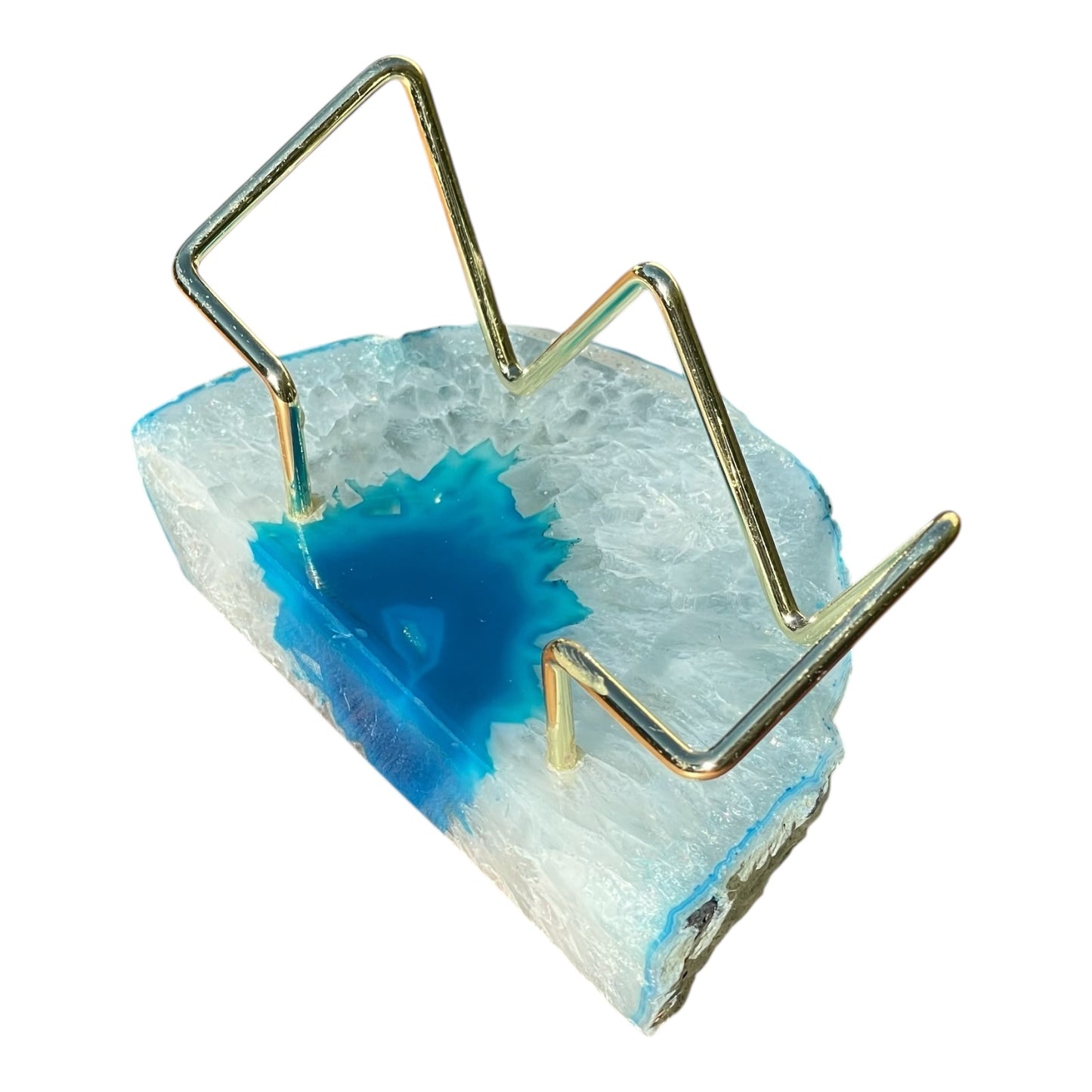Premium Teal Agate Desk Display Stand with Gold Wire Holder for Professional Office Organization - Holds up to 70 Cards