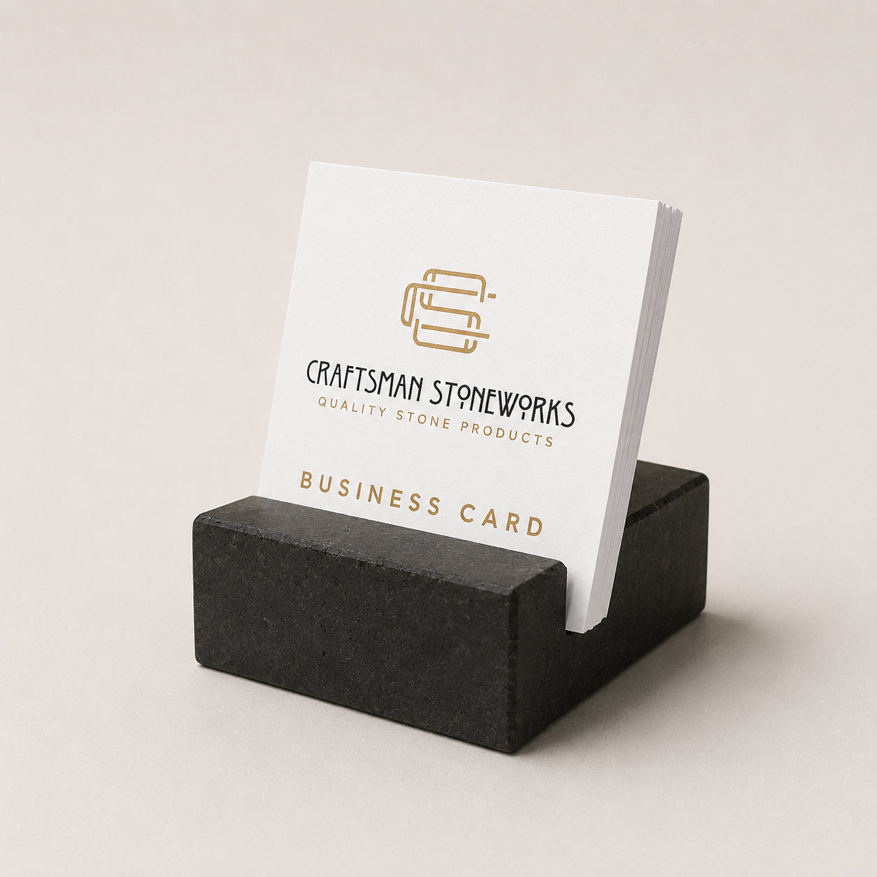 Black Absolute Granite Business Card Holder - Square