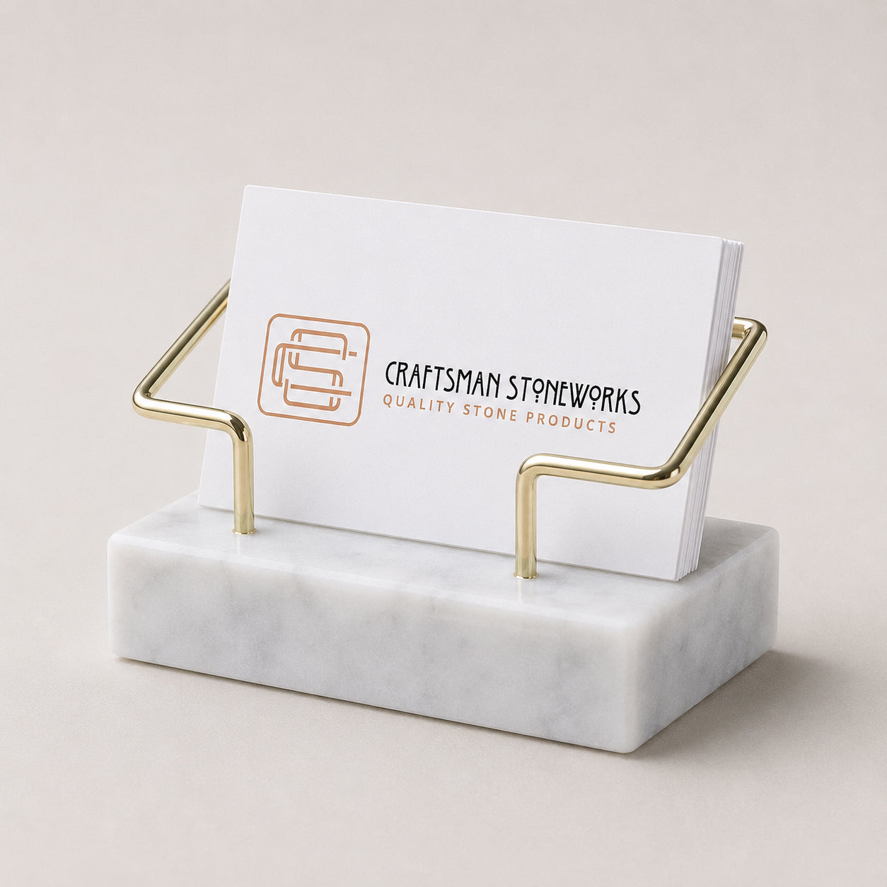 White Marble Business Card Holder with Gold Wire Frame - Handcrafted