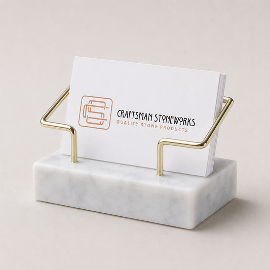 White Marble Business Card Holder with Gold Wire Frame - Handcrafted