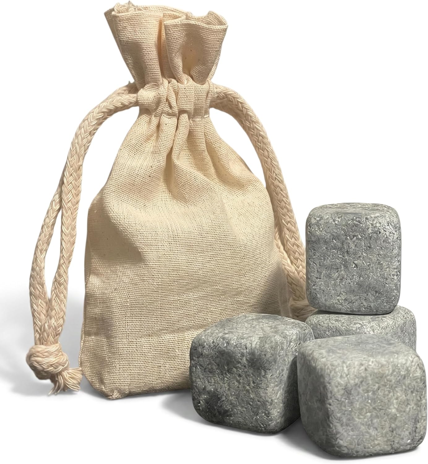 Whiskey Stones Soapstone Rock Ice Cubes - Large Size - Set of 4