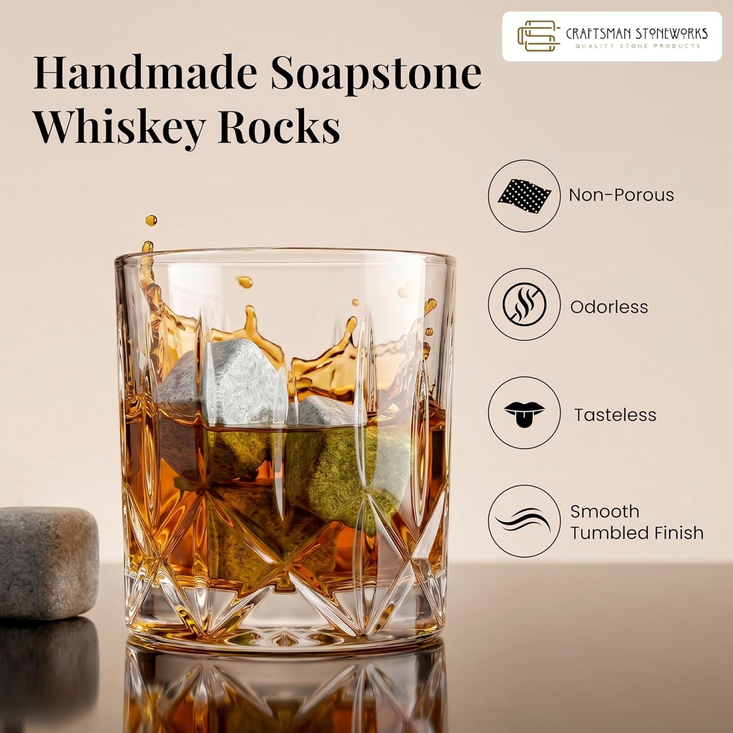 Whiskey Stones Soapstone Rock Ice Cubes - Large Size - Set of 4
