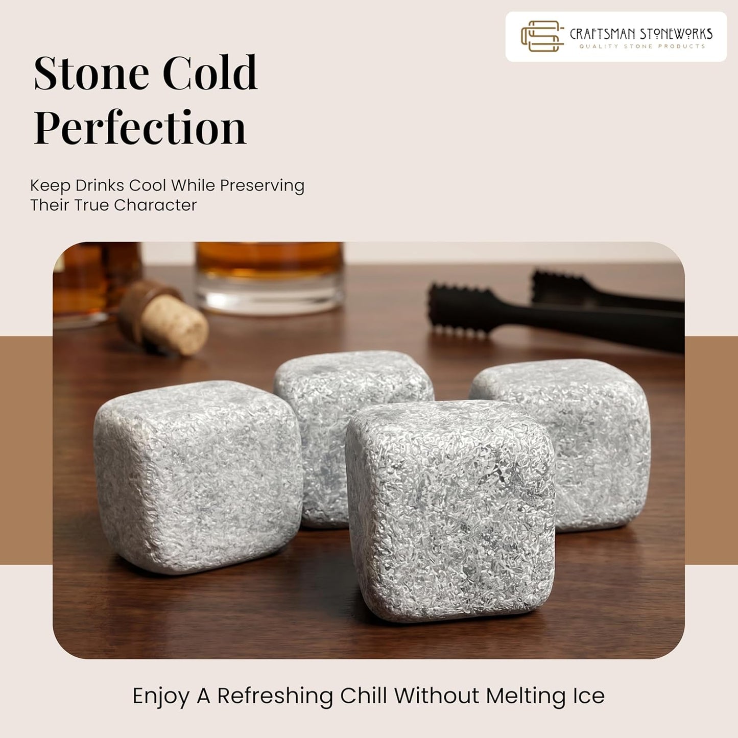 Whiskey Stones Soapstone Rock Ice Cubes - Large Size - Set of 4