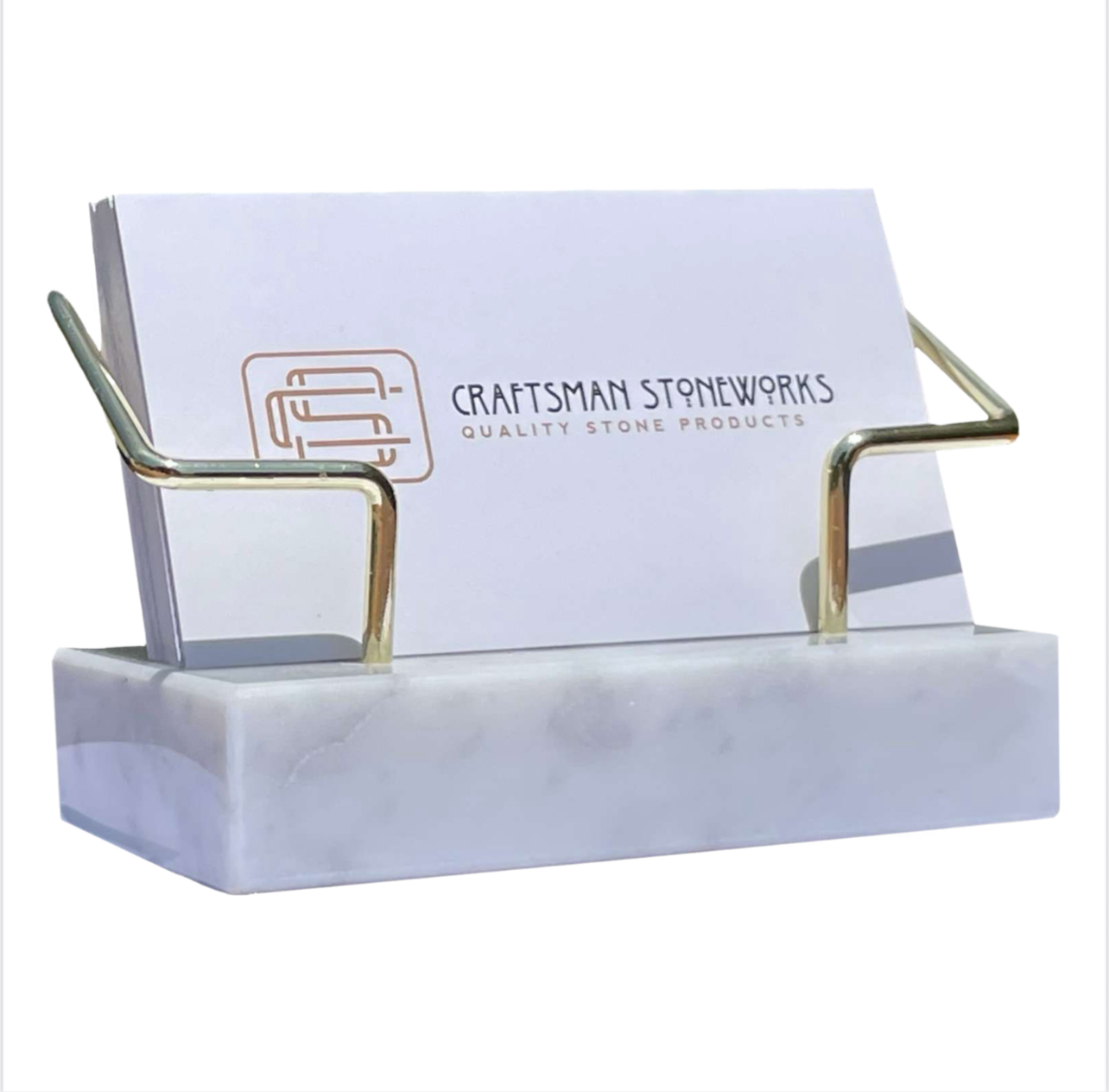 White Marble Business Card Holder with Gold Wire Frame - Handcrafted