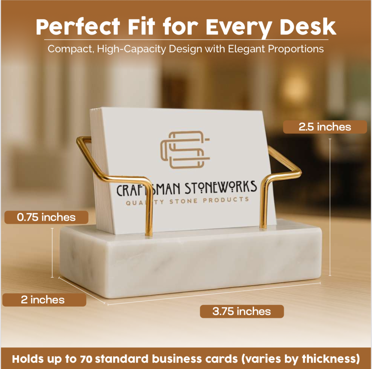 White Marble Business Card Holder with Gold Wire Frame - Handcrafted