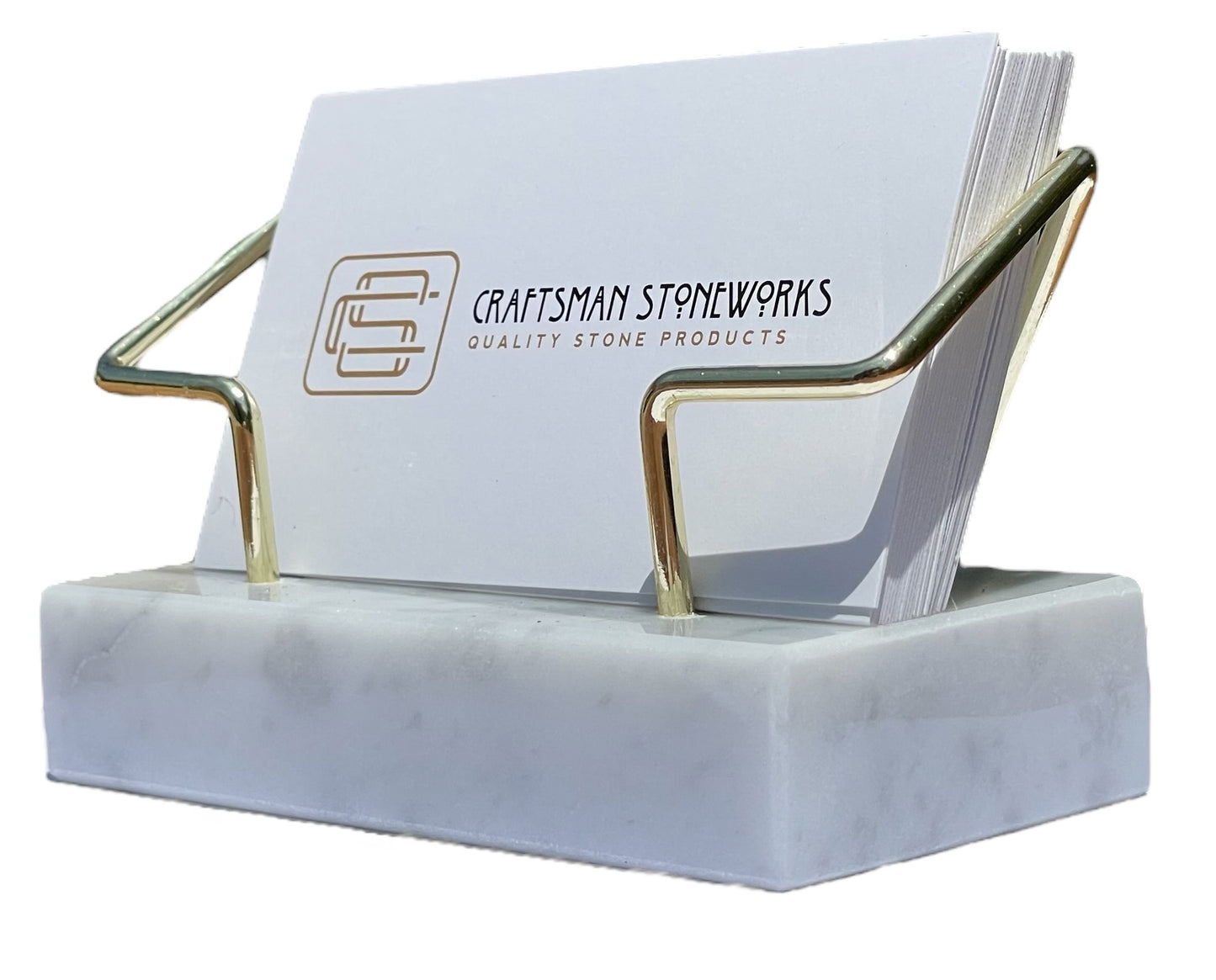 White Marble Business Card Holder with Gold Wire Frame - Handcrafted