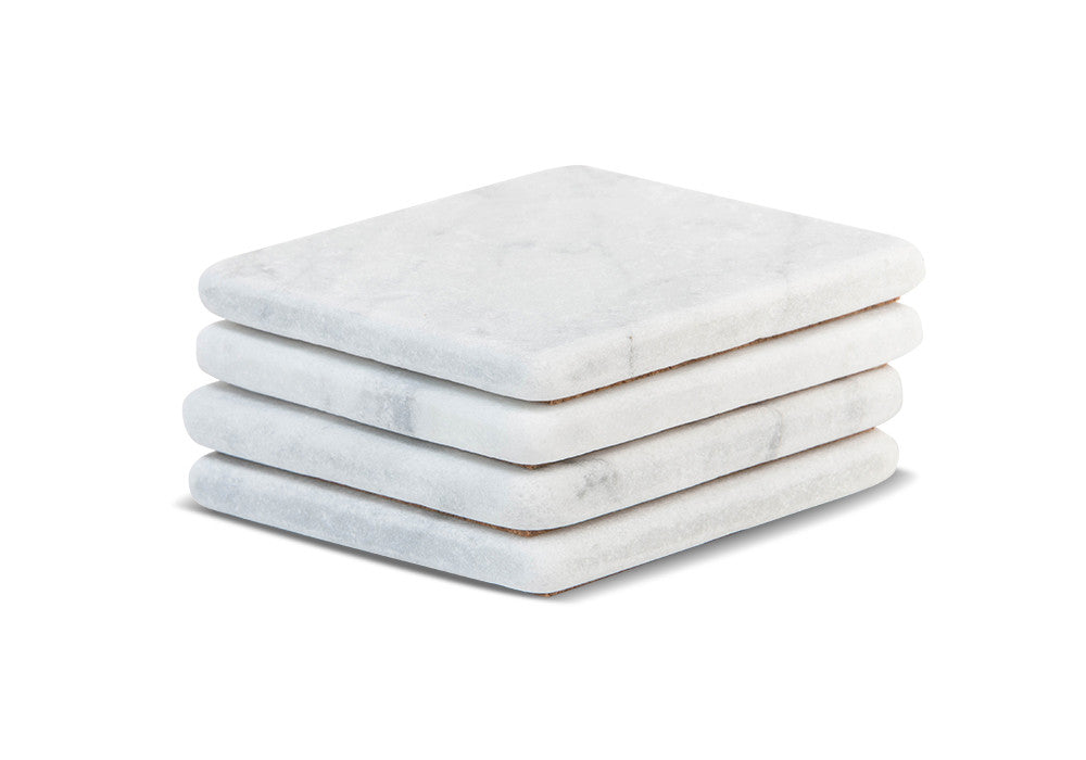 Marble Coasters – White Carrara Marble Stone Coasters Set of 4