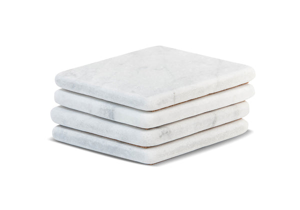 Marble Coasters – White Carrara Marble Stone Coasters Set of 4