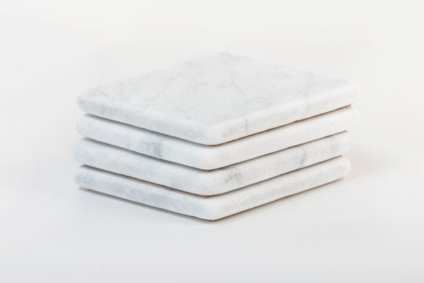 Marble Coasters – White Carrara Marble Stone Coasters Set of 4