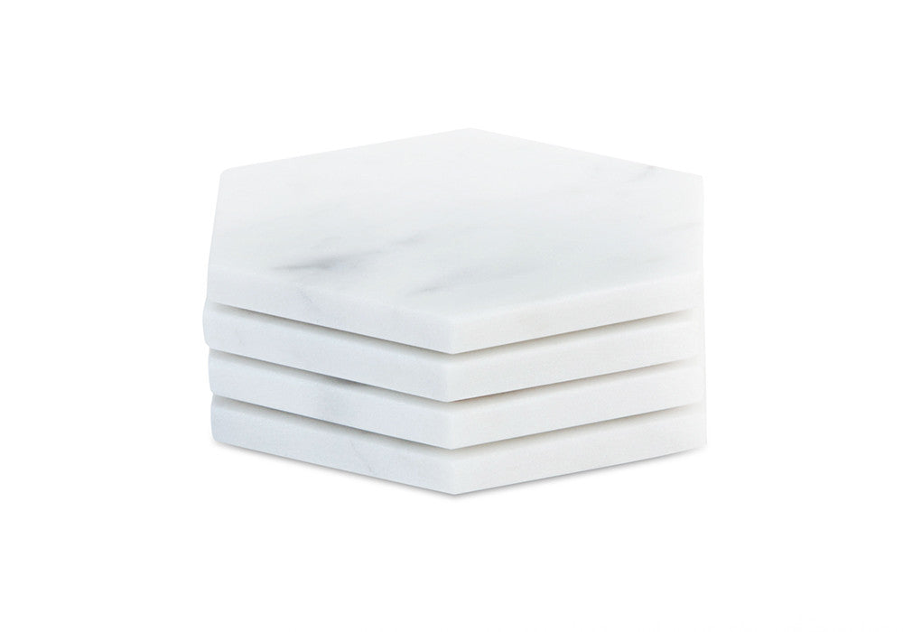 Hexagon Coasters in White Carrara Marble – Geometric Design - Set of 4 Stone Coasters