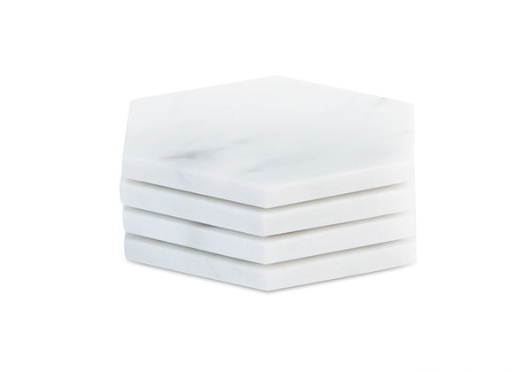 Geometric Coasters in White Carrara Marble - Set of Six Hexagon Coasters