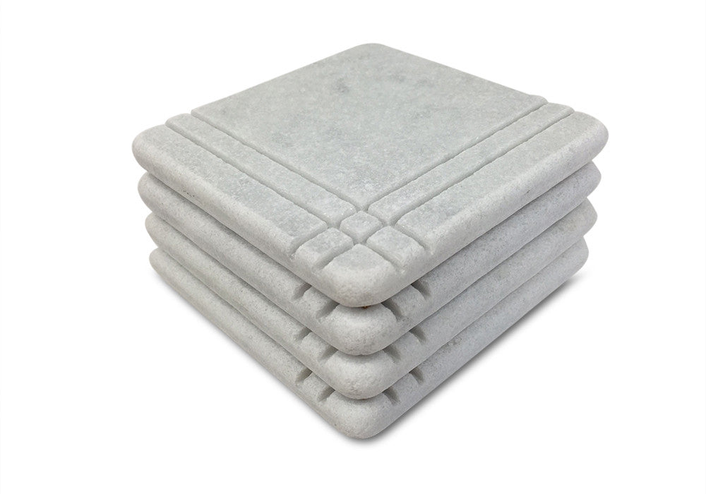 Craftsman Style Marble Coasters – White Carrara Marble Stone Coasters, Set of 4, Design A
