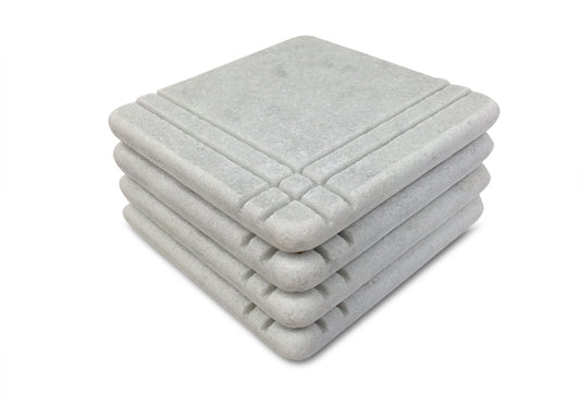 Craftsman Style Marble Coasters – White Carrara Marble Stone Coasters, Set of 4, Design A
