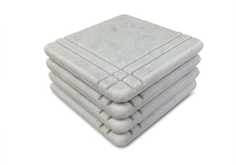 Craftsman Style Marble Coasters – White Carrara Marble Stone Coasters, Set of 4, Design A