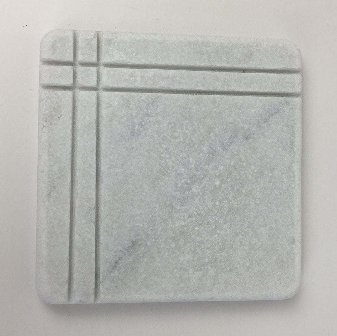 Craftsman Style Marble Coasters – White Carrara Marble Stone Coasters, Set of 4, Design A