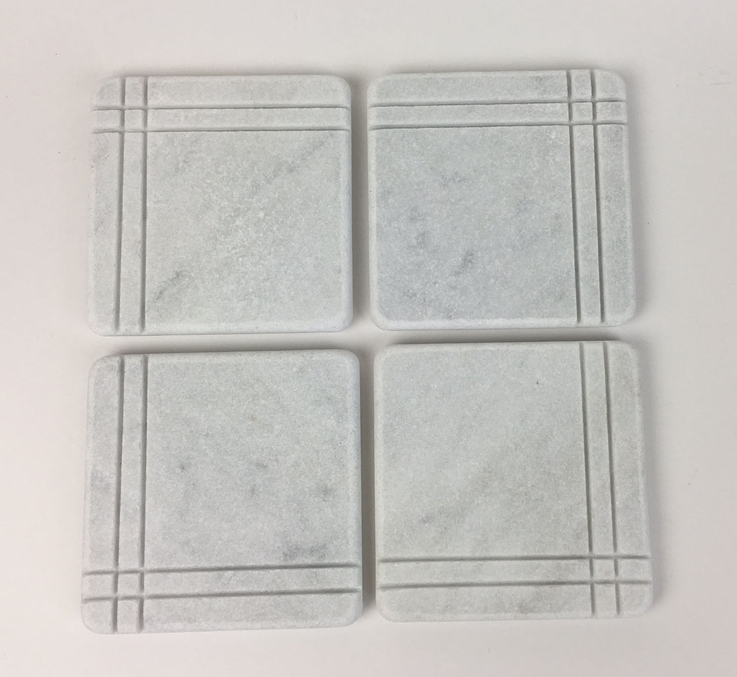 Craftsman Style Marble Coasters – White Carrara Marble Stone Coasters, Set of 4, Design A